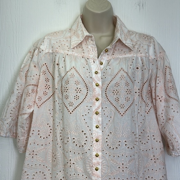 Miss June Paris - Louisa Boho Light Pink Embroidered Gold Buttons Mini Dress S/M - Picture 3 of 13
